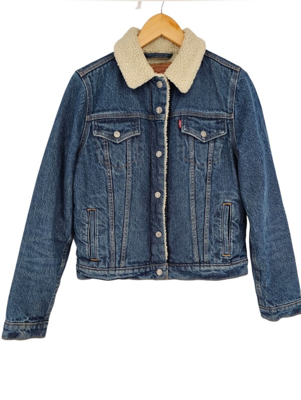 Levi's Women's Cropped Sherpa Lined Denim Trucker Jacket Blue Medium